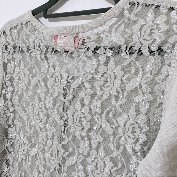 Oscar Oscar De La Renta Gray/Sliver Lace Back Cardigan Size S - Picture 7 of 8